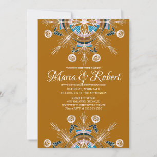 Farbenfrohe bohemian Mandala Senf Boho Hochzeit Einladung