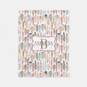 Farbenfrohe Bohemian-Tribal-Federn Personalisiert Fleecedecke