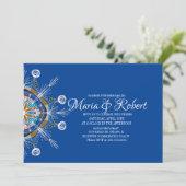 Farbenfrohe Bohemische Mandala Blue Wedding Einlad Einladung (Stehend Vorderseite)