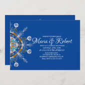 Farbenfrohe Bohemische Mandala Blue Wedding Einlad Einladung (Vorne/Hinten)