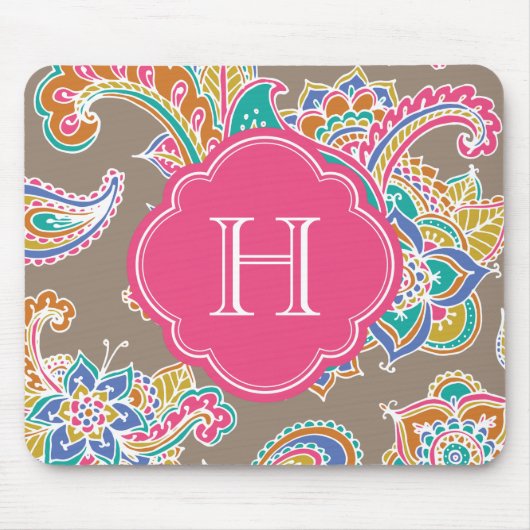 Farbenfrohe Bohemische Paisley Henna Custom Monogr Mousepad (Vorne)