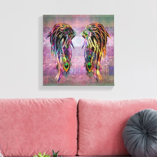 Farbenfrohe Bohemische Peacock Feather Angel Wings Leinwanddruck (Insitu (Wohnzimmer))