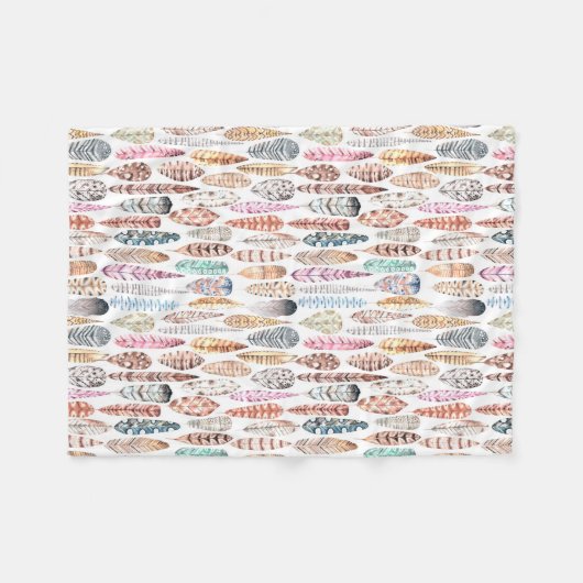 Farbenfrohe Bohemische Tribal-Wasserfarbenfedern Fleecedecke (Vorderseite (Horizontal))