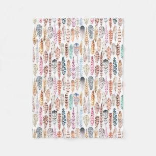 Farbenfrohe Bohemische Tribal-Wasserfarbenfedern Fleecedecke