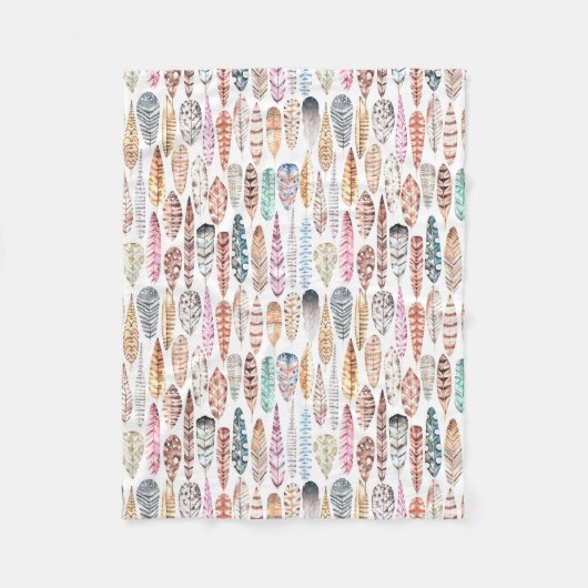 Farbenfrohe Bohemische Tribal-Wasserfarbenfedern Fleecedecke (Vorderseite)