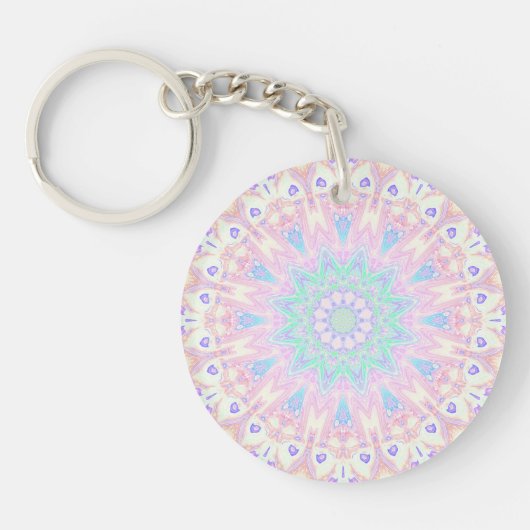 Farbenfrohe Bohemische Trippy Bright Pastel Mandal Schlüsselanhänger (Vorderseite)