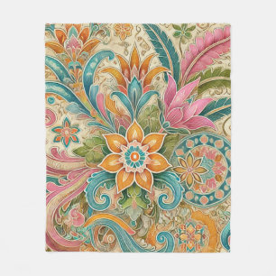 Farbenfrohe Boho-Batik-Blumen-Botanik-Wasserfarbe Fleecedecke