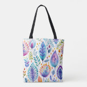 Farbenfrohe Boho-Blätter & Federn Tasche (Rückseite)