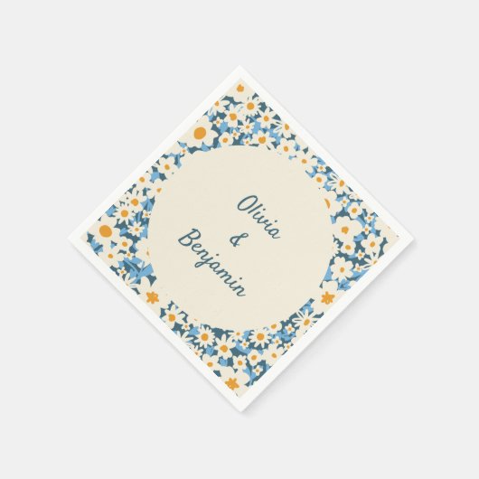 Farbenfrohe Boho Blue White Floral Custom Wedding Serviette (Ecke)