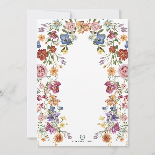 Farbenfrohe Boho Blume Kinderdusche Einladung (Rückseite)