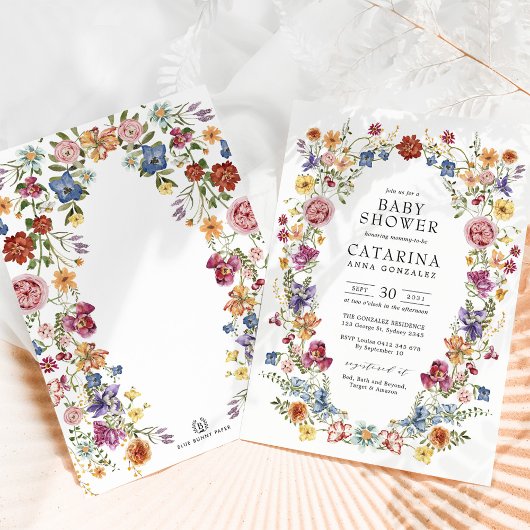 Farbenfrohe Boho Blume Kinderdusche Einladung