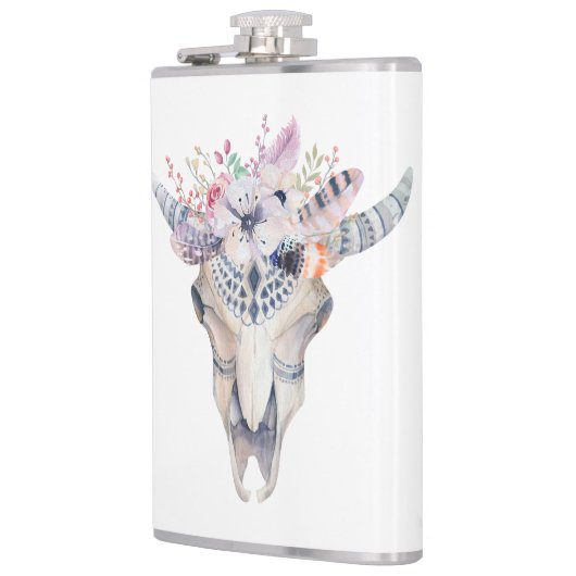 Farbenfrohe Boho-Blume und Skull Flachmann (Links)