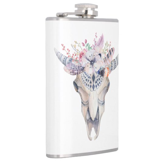 Farbenfrohe Boho-Blume und Skull Flachmann (Rechts)