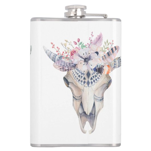 Farbenfrohe Boho-Blume und Skull Flachmann (Rückseite)