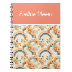 Farbenfrohe Boho-Blumen und Regenbögen Notizblock