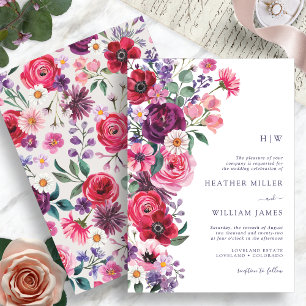 Farbenfrohe Boho-Blumenhochzeit Einladung