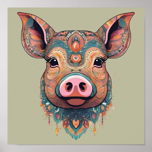 Farbenfrohe Boho Bohemische Schweinefilet Poster (Vorne)