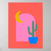 Farbenfrohe Boho Cactus Moon-Formen in Rot und Ros Poster (Vorne)