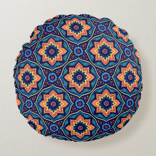 Farbenfrohe Boho Chic Blumenmuster Rundes Kissen