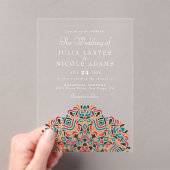 Farbenfrohe Boho Ethnic Botanical Accent Wedding Acryleinladungen (Insitu (Handheld))