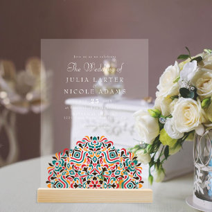Farbenfrohe Boho Ethnic Botanical Accent Wedding Acryleinladungen