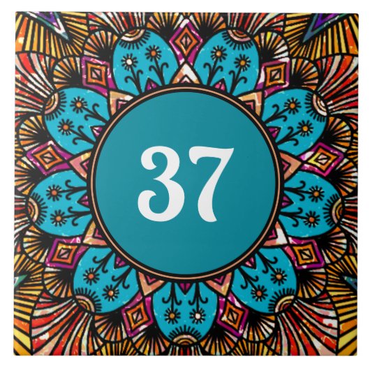 Farbenfrohe Boho Extravagant dekorative Hausnummer Fliese (Vorderseite)