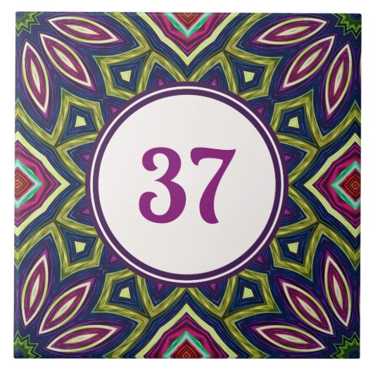 Farbenfrohe Boho Extravagant dekorative Hausnummer Fliese (Vorderseite)