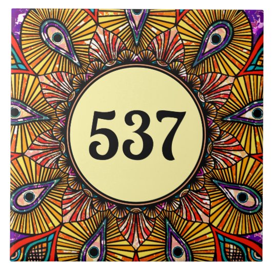 Farbenfrohe Boho Extravagant dekorative Hausnummer Fliese (Vorderseite)