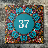 Farbenfrohe Boho Extravagant dekorative Hausnummer Fliese