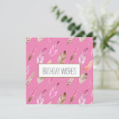 Farbenfrohe Boho Feathers Happy Birthday Karte (Stehend Vorderseite)