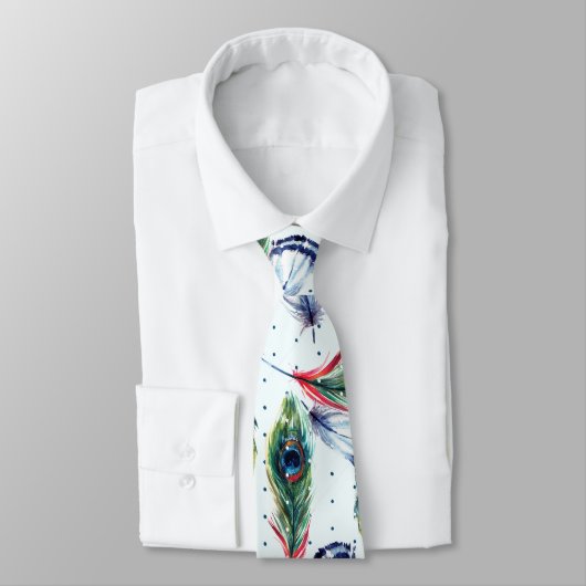 Farbenfrohe Boho Feathers & Polka-Dots Muster Krawatte (Gebunden)