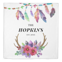 Farbenfrohe Boho Federn und Blume Custom Family