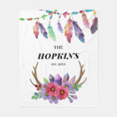 Farbenfrohe Boho Federn und Blume Custom Family Fleecedecke (Vorderseite)