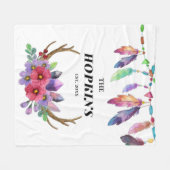Farbenfrohe Boho Federn und Blume Custom Family Fleecedecke (Vorderseite (Horizontal))