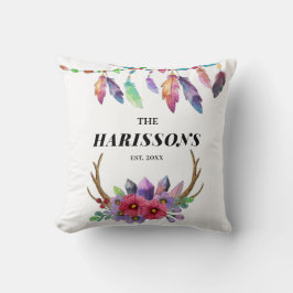 Farbenfrohe Boho Federn und Blume Custom Family Kissen