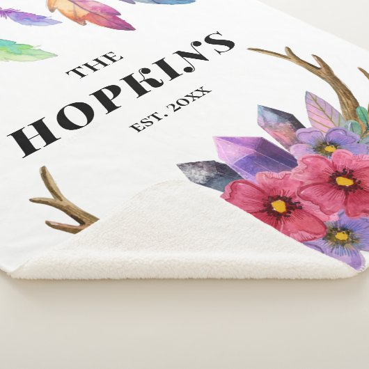 Farbenfrohe Boho Federn und Blume Custom Family Sherpadecke (3/4)