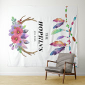 Farbenfrohe Boho Federn und Blume Custom Family Wandteppich (Beispiel (Horizontal))