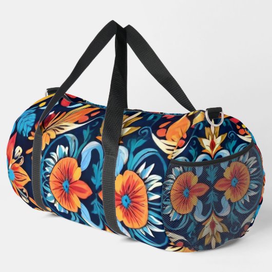 Farbenfrohe Boho Floral Elegante: Vibrant Mandala Duffle Bag (Rechte Ecke)