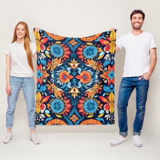 Farbenfrohe Boho Floral Elegante: Vibrant Mandala Fleecedecke