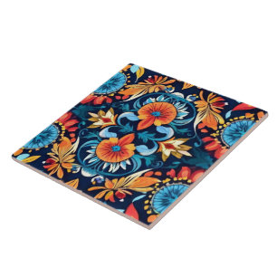 Farbenfrohe Boho Floral Elegante: Vibrant Mandala Fliese
