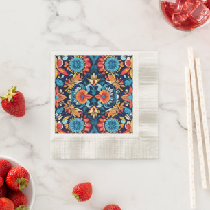 Farbenfrohe Boho Floral Elegante: Vibrant Mandala Serviette