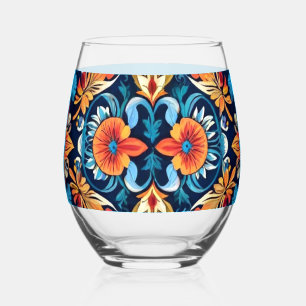 Farbenfrohe Boho Floral Elegante: Vibrant Mandala Weinglas Ohne Stiel