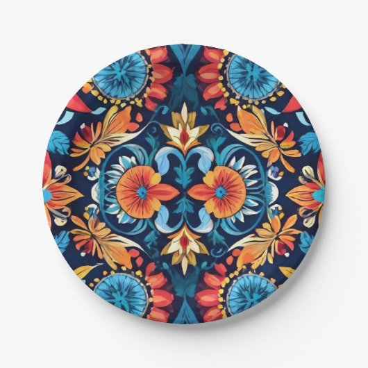Farbenfrohe Boho Floral Elegante: Vibrierende Papi Pappteller (Vorderseite)