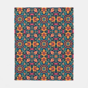 Farbenfrohe Boho floral Muster Elegant Symmetry Fleecedecke