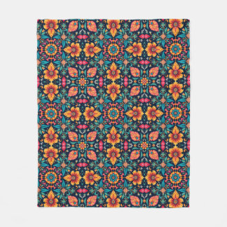 Farbenfrohe Boho floral Muster Elegant Symmetry Fleecedecke