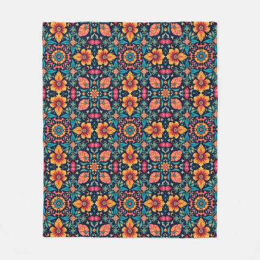 Farbenfrohe Boho floral Muster Elegant Symmetry Fleecedecke (Vorderseite)