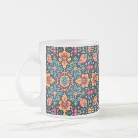 Farbenfrohe Boho floral Muster Elegant Symmetry Mattglastasse (Links)