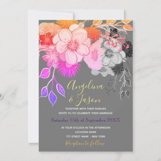 Farbenfrohe Boho Floral Wedding Einladung (Vorderseite)