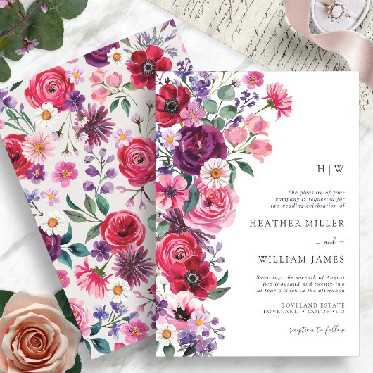 farbenfrohe Boho Floral Wedding Einladung