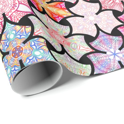 Farbenfrohe Boho Mandala Musterpapier Geschenkpapier (Rolleneckpunkt)